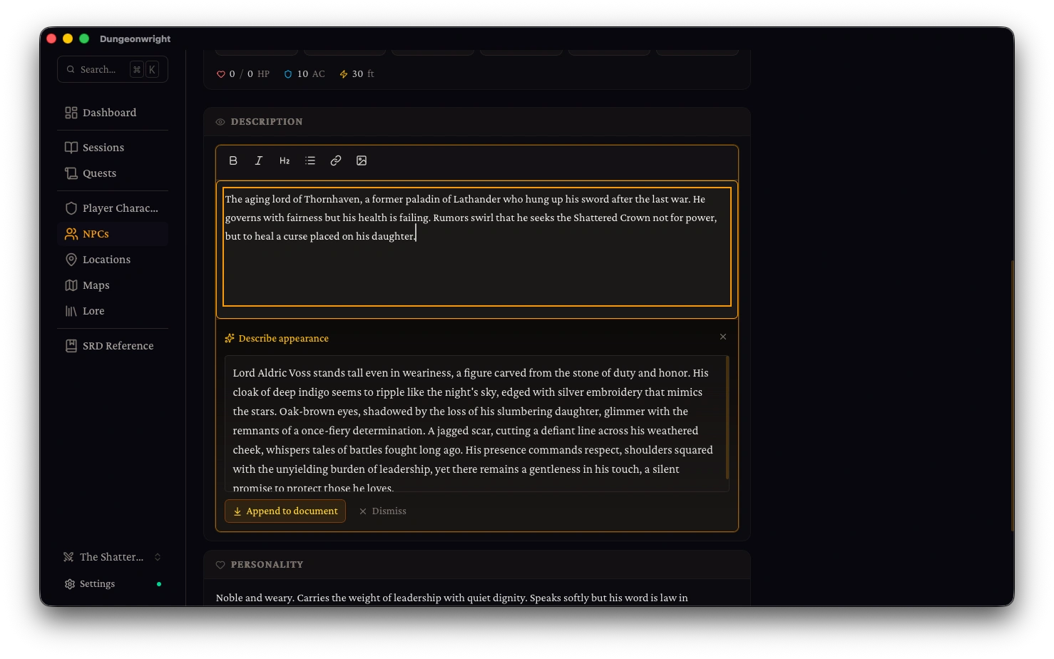 Inline AI writing toolbar with tone pills and action buttons