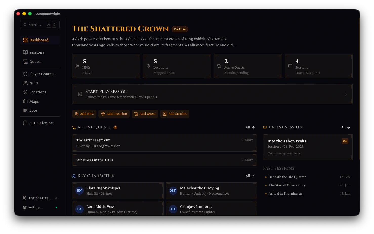 Dungeonwright campaign dashboard