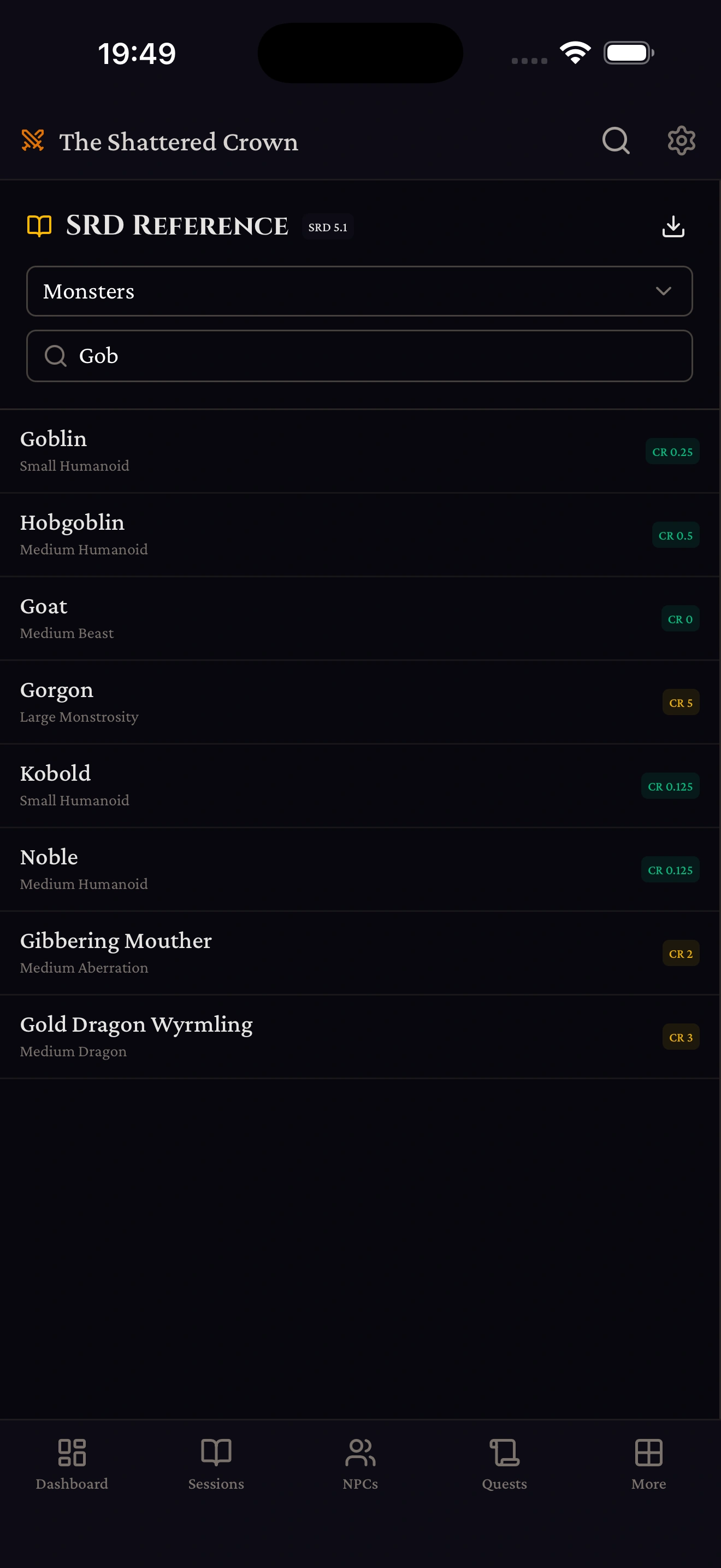 SRD spell lookup on iPhone