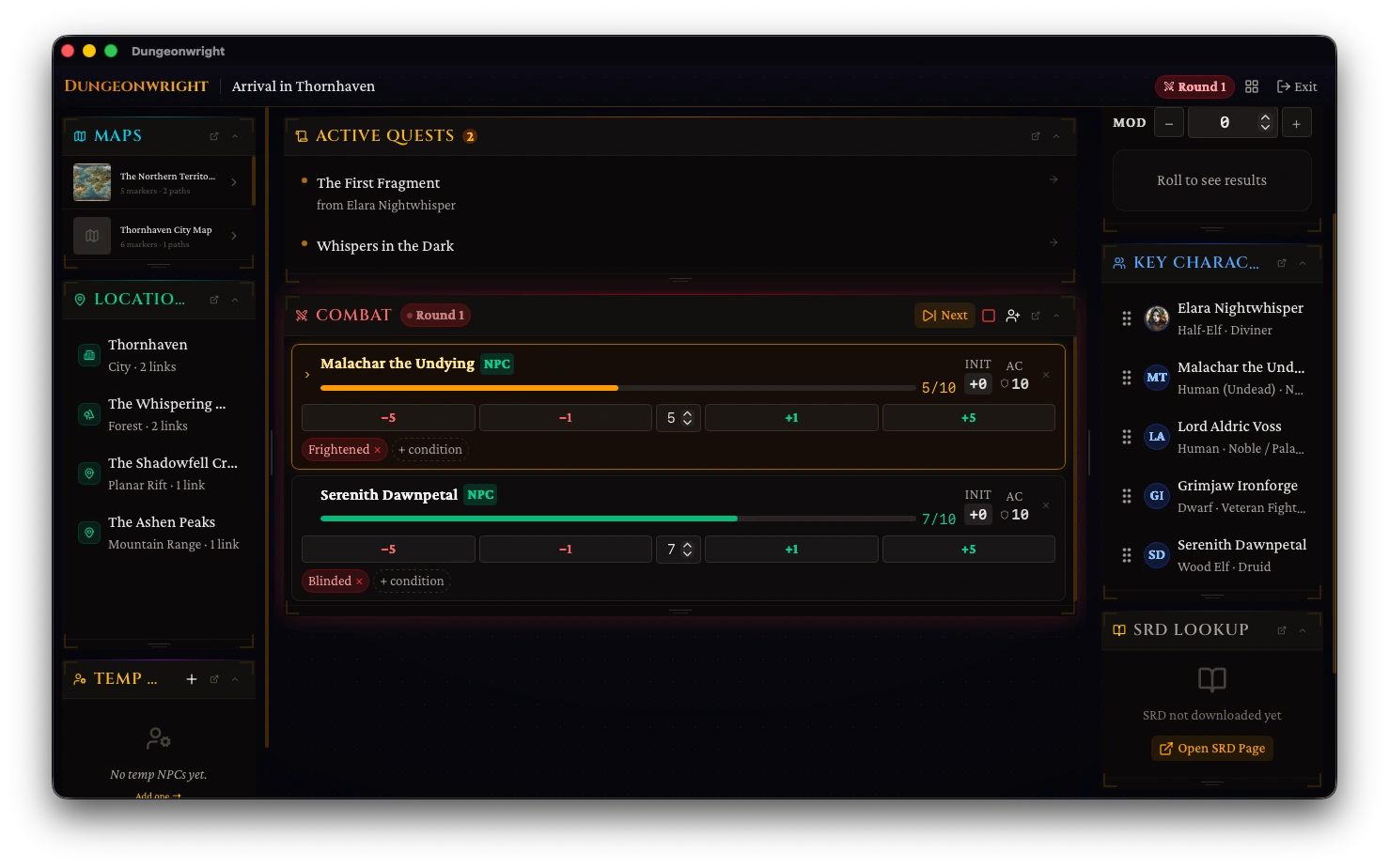 In-game combat tracker with initiative and HP